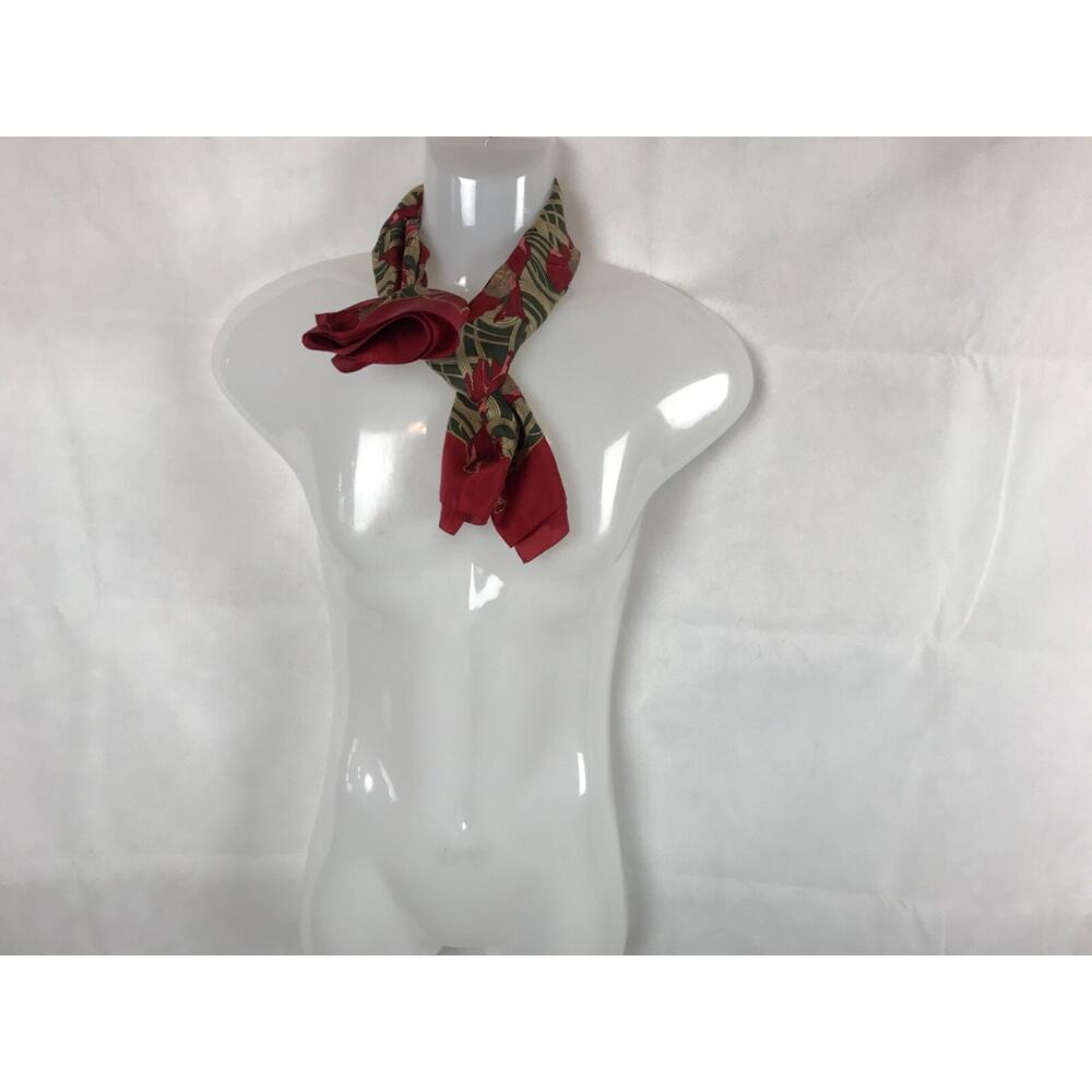 Boutique Square Silk Scarf/Bandana Red and Green Poppy Flower Pattern Red Border